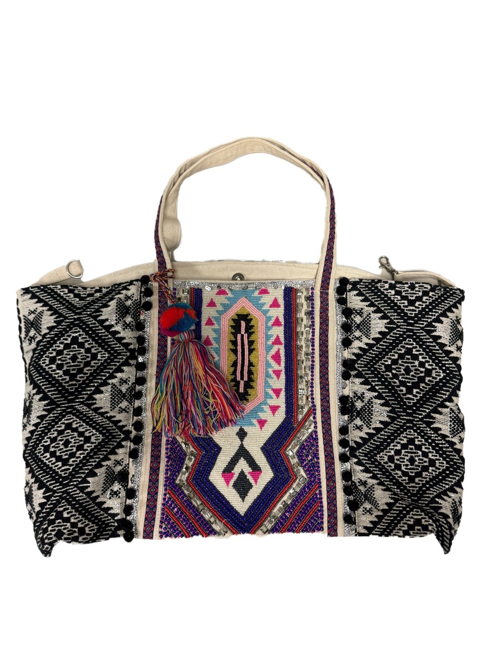 America and Beyond Boho Embroidered Multicolor Tote Bag